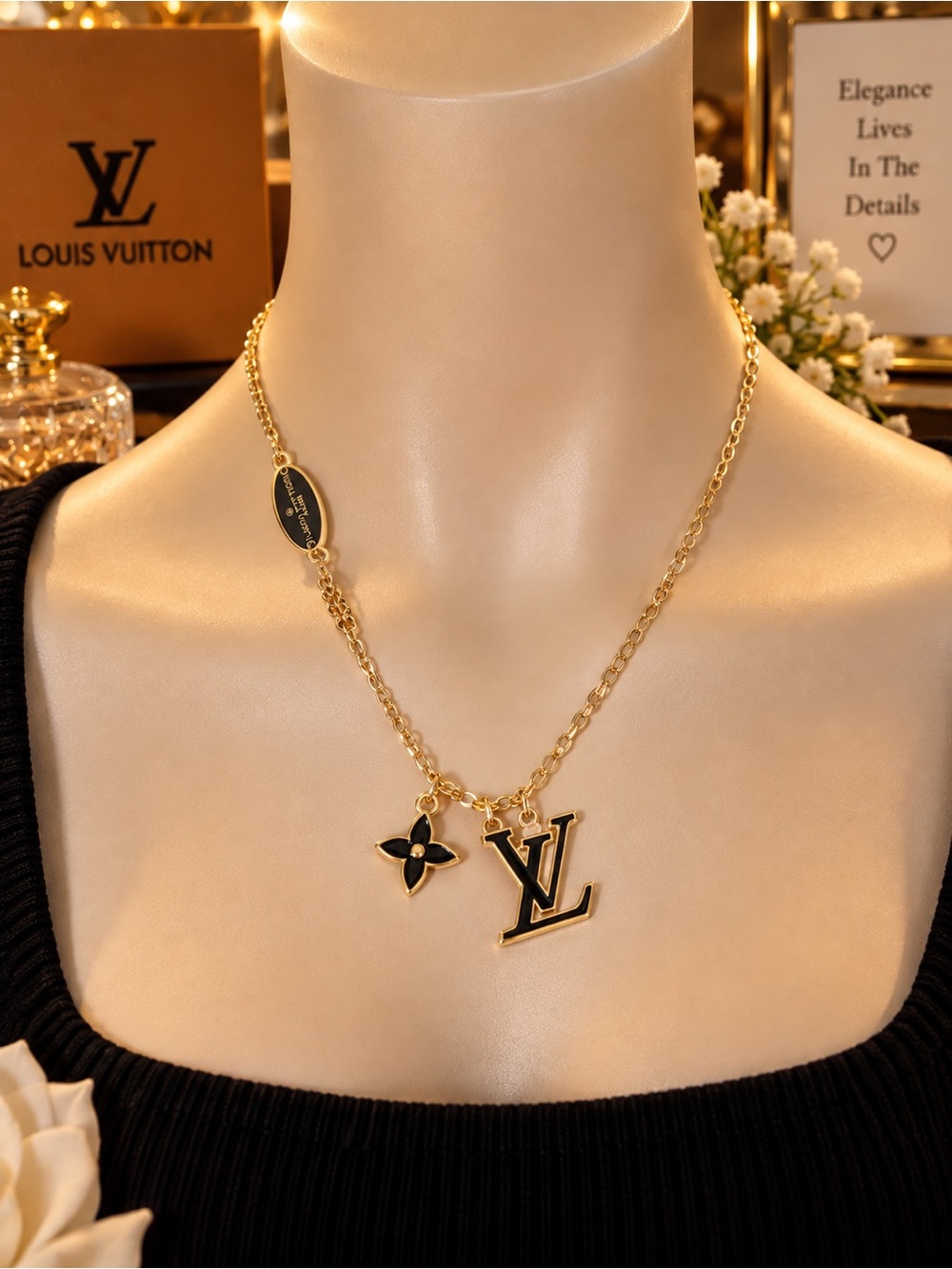 & Other Stories Gold Necklace with Black Accents